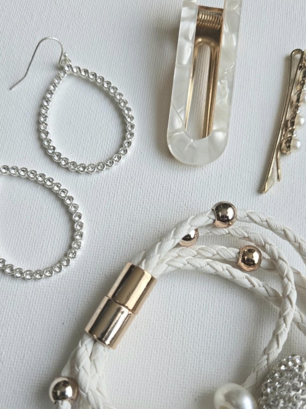 White Braided Bracelet with Gold Accents - Women Accessories